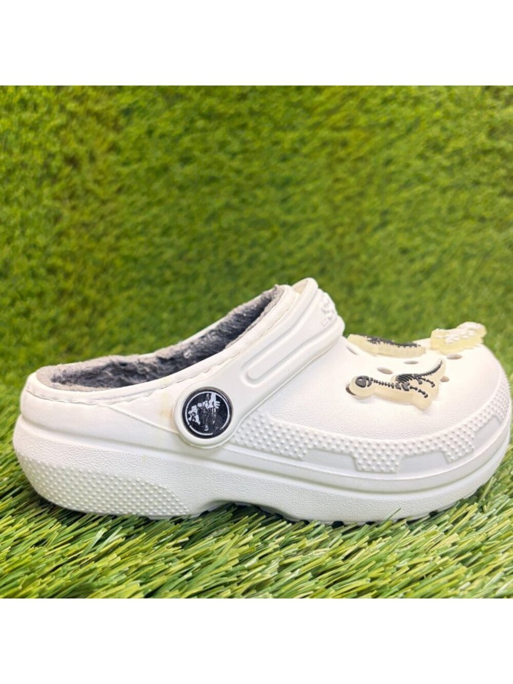 Crocs Classic Lined Clog Boys Size 9C White Gray Beach Casual Slip-On Sandals